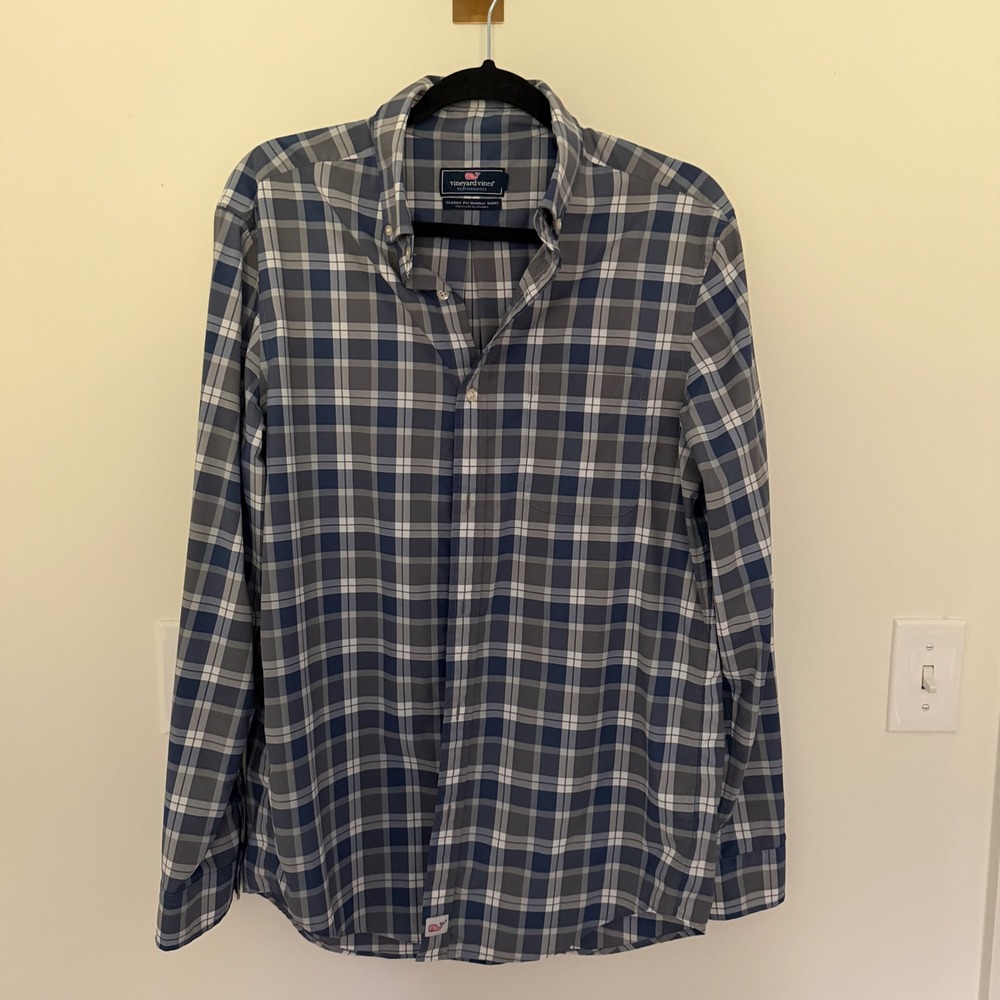 Vineyard Vines‎ Performance Classic Fit Murray Shirt Blue Grey Plaid Mens Medium
